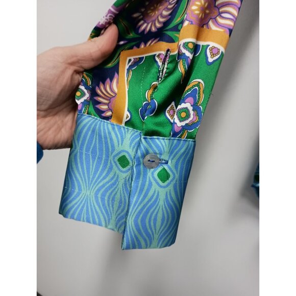 Rachel Zoe BOHO Top Womens Medium Floral Patchwork Satin Button Up Long Sleeve - Picture 4 of 11